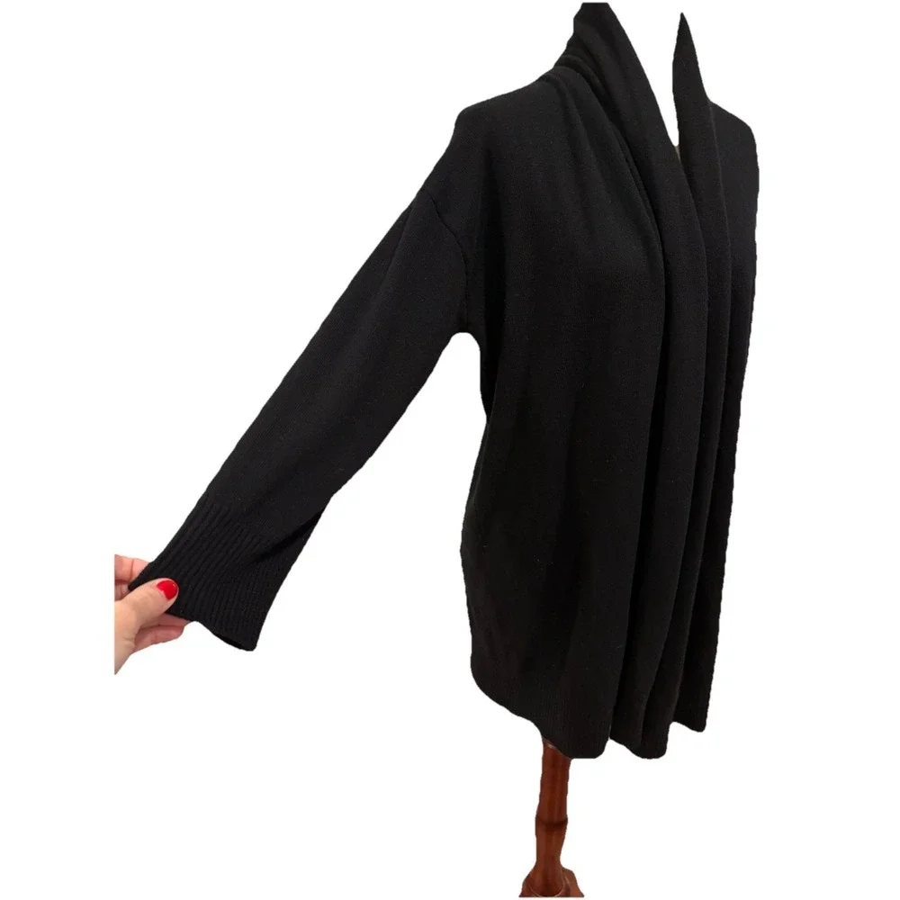 Eileen Fisher Wool/Wool Blend Cardigan Open Front Sweater Drop Sleeve Black Sz S